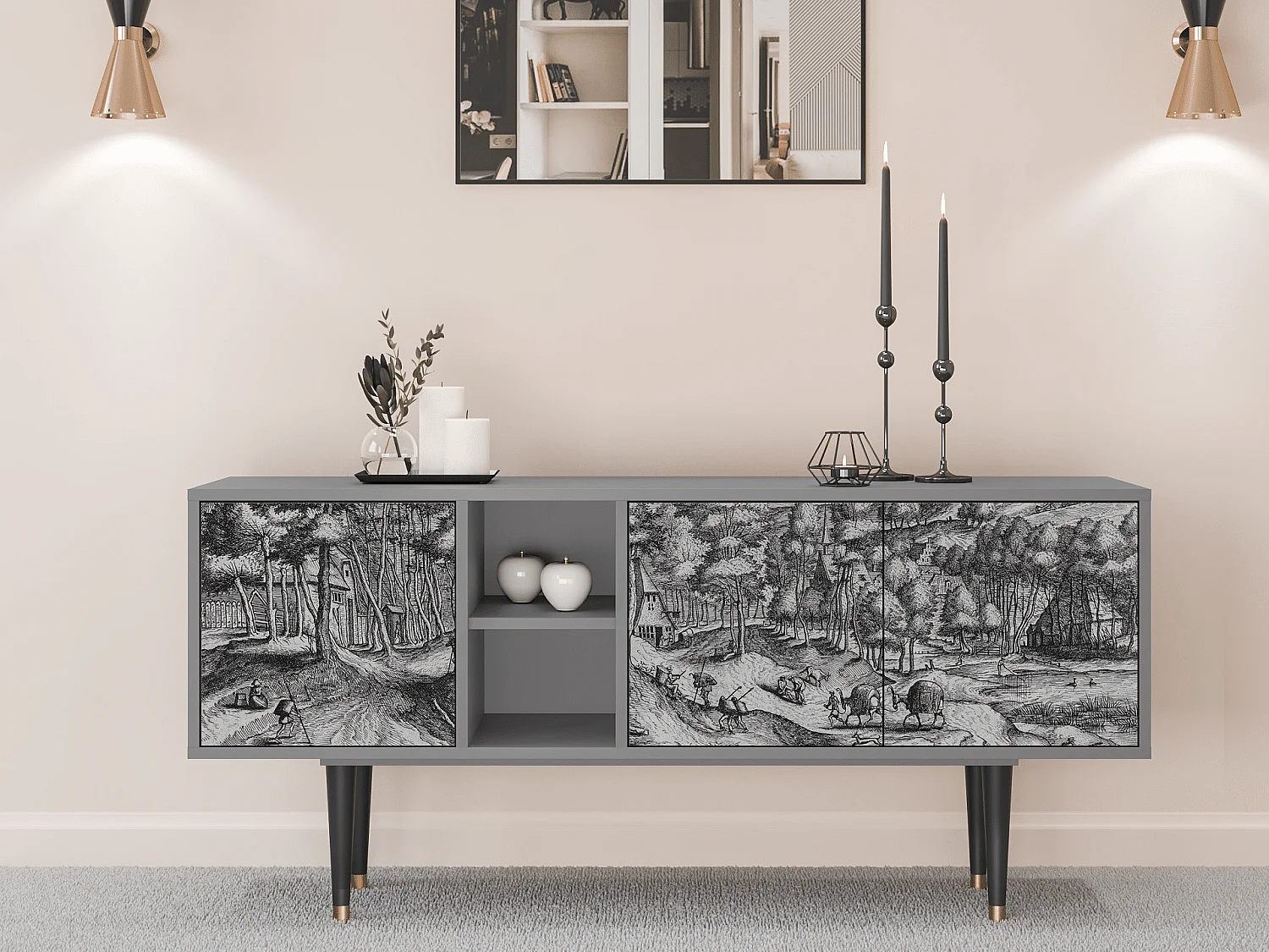 Mobile TV - 150х69х41 cm - T5 - Rusticorum, Grigio