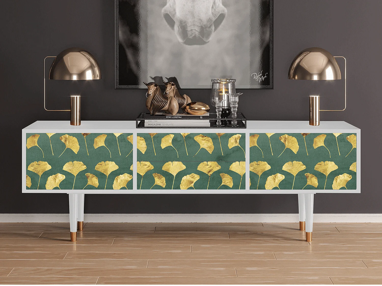 Meuble TV - 170х59х48 cm - T4 - Gingko leaves, Blanc