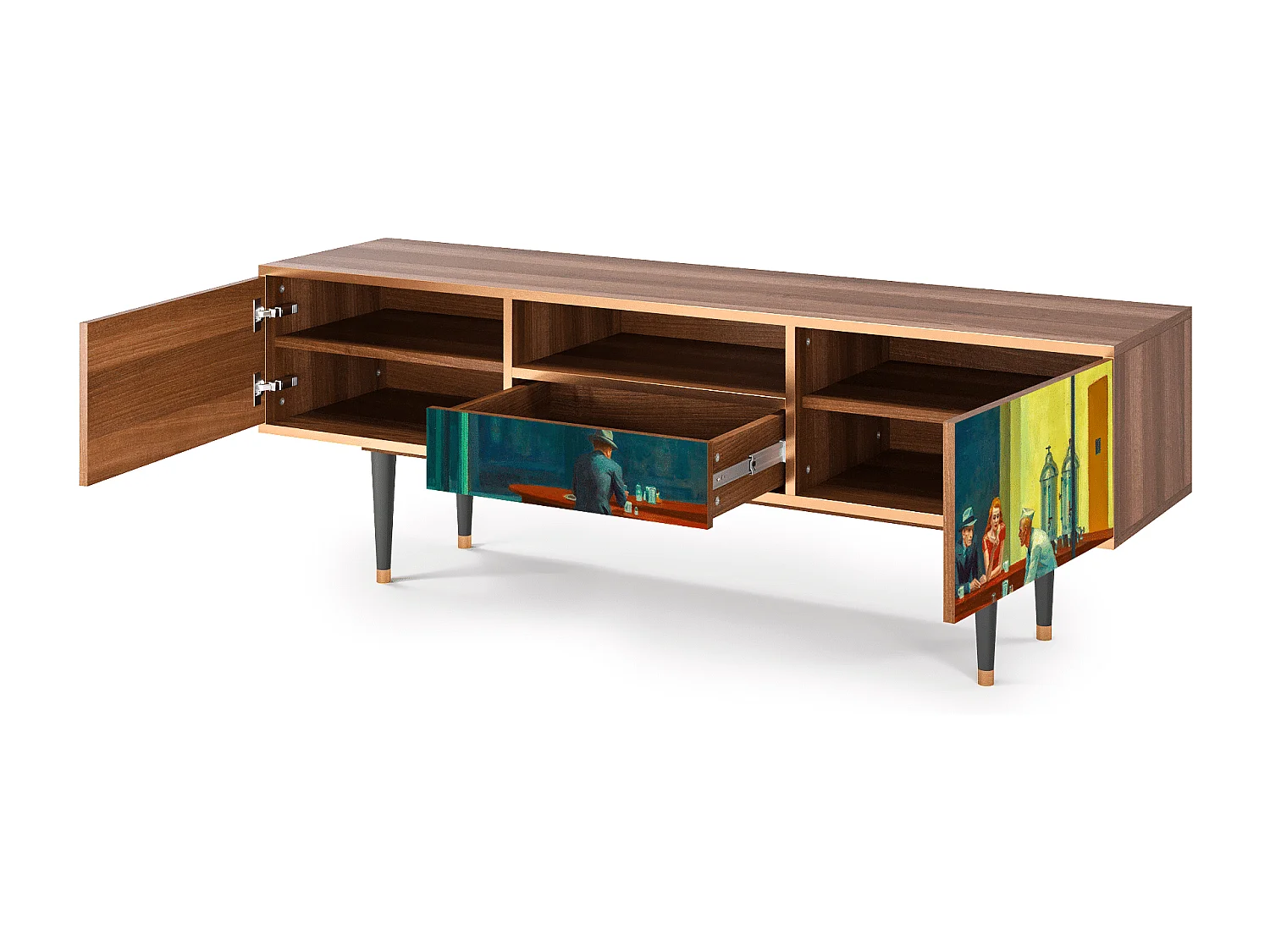 Mueble de TV - 170х59х41 cm - T6 - Nighthawks by Hopper, Nogueira