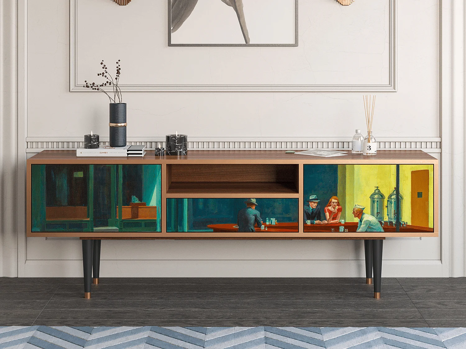 Mobile TV - 170х59х41 cm - T6 - Nighthawks by Hopper, Noce