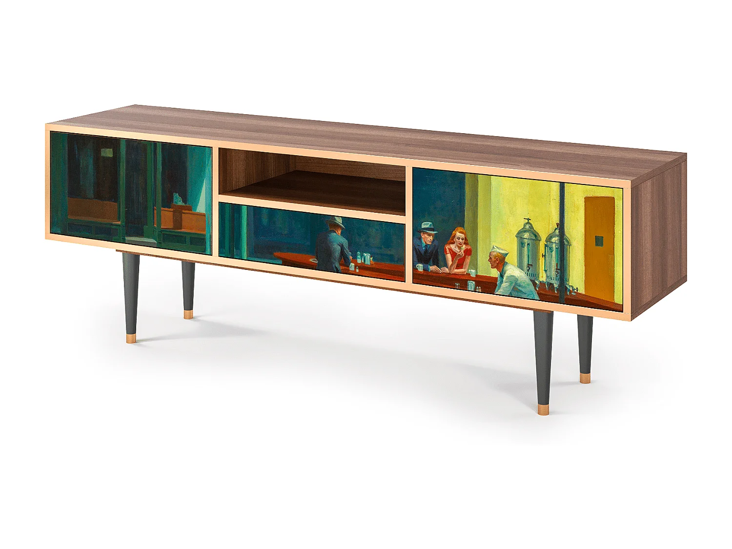 Mobile TV - 170х59х41 cm - T6 - Nighthawks by Hopper, Noce