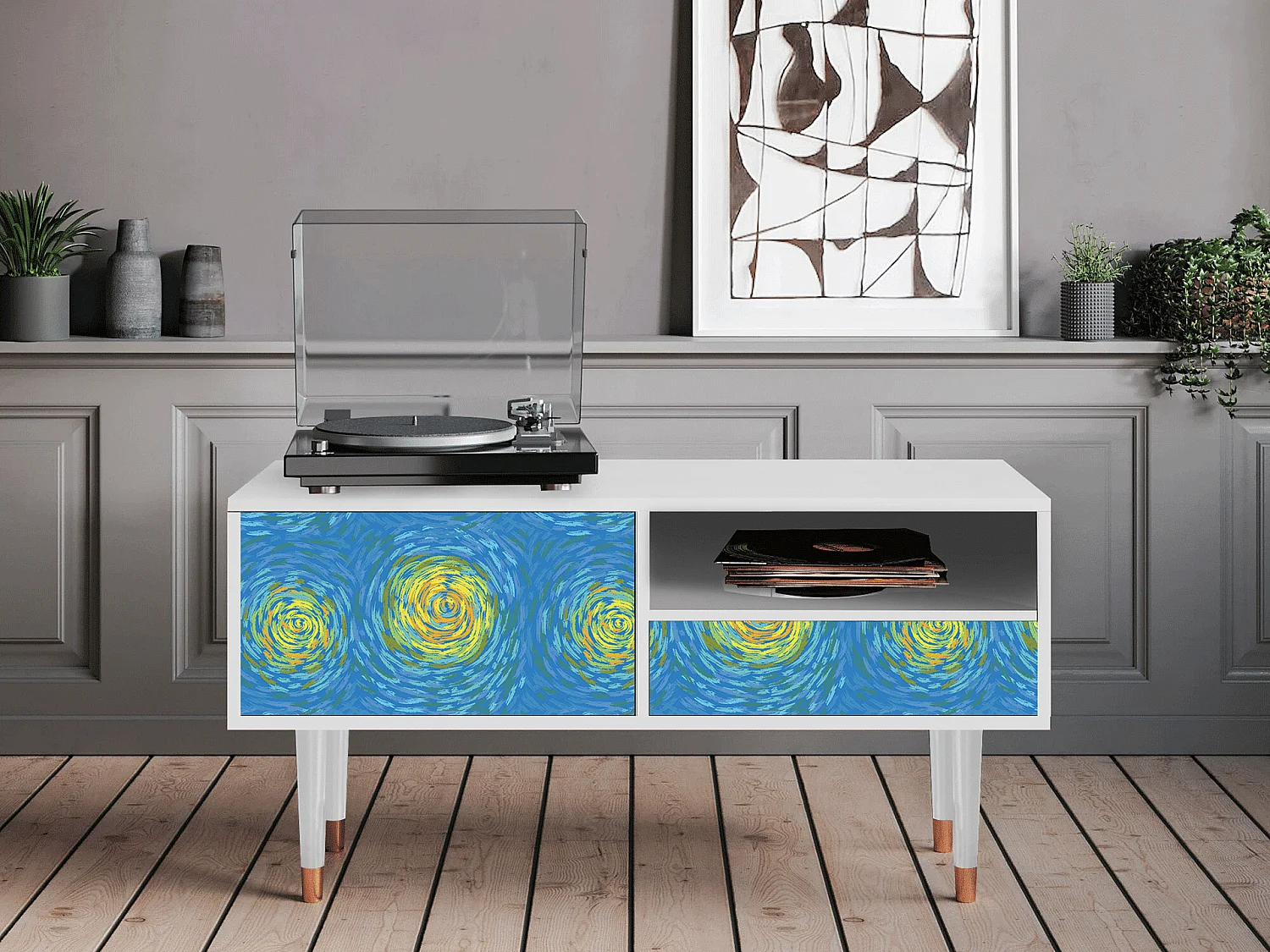 TV-Möbel - 115х59х48 cm - T3 - Van Gogh Lights, Weiß