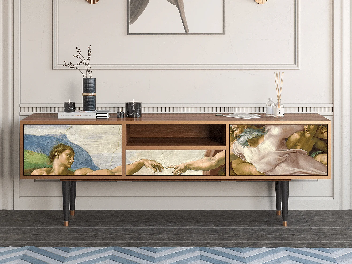 Meuble TV - 170х59х41 cm - T6 - The Creation of Adam, Noyer