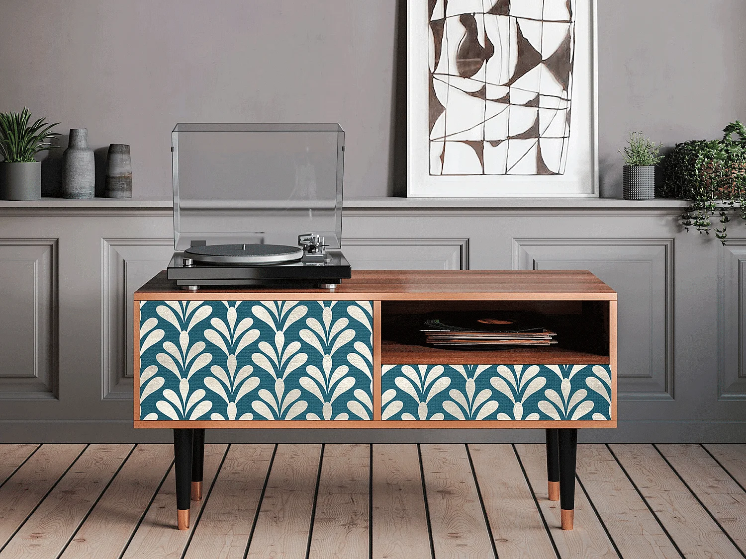 Mueble de TV - 115х59х48 cm - T3 - Milky Tears, Nogal