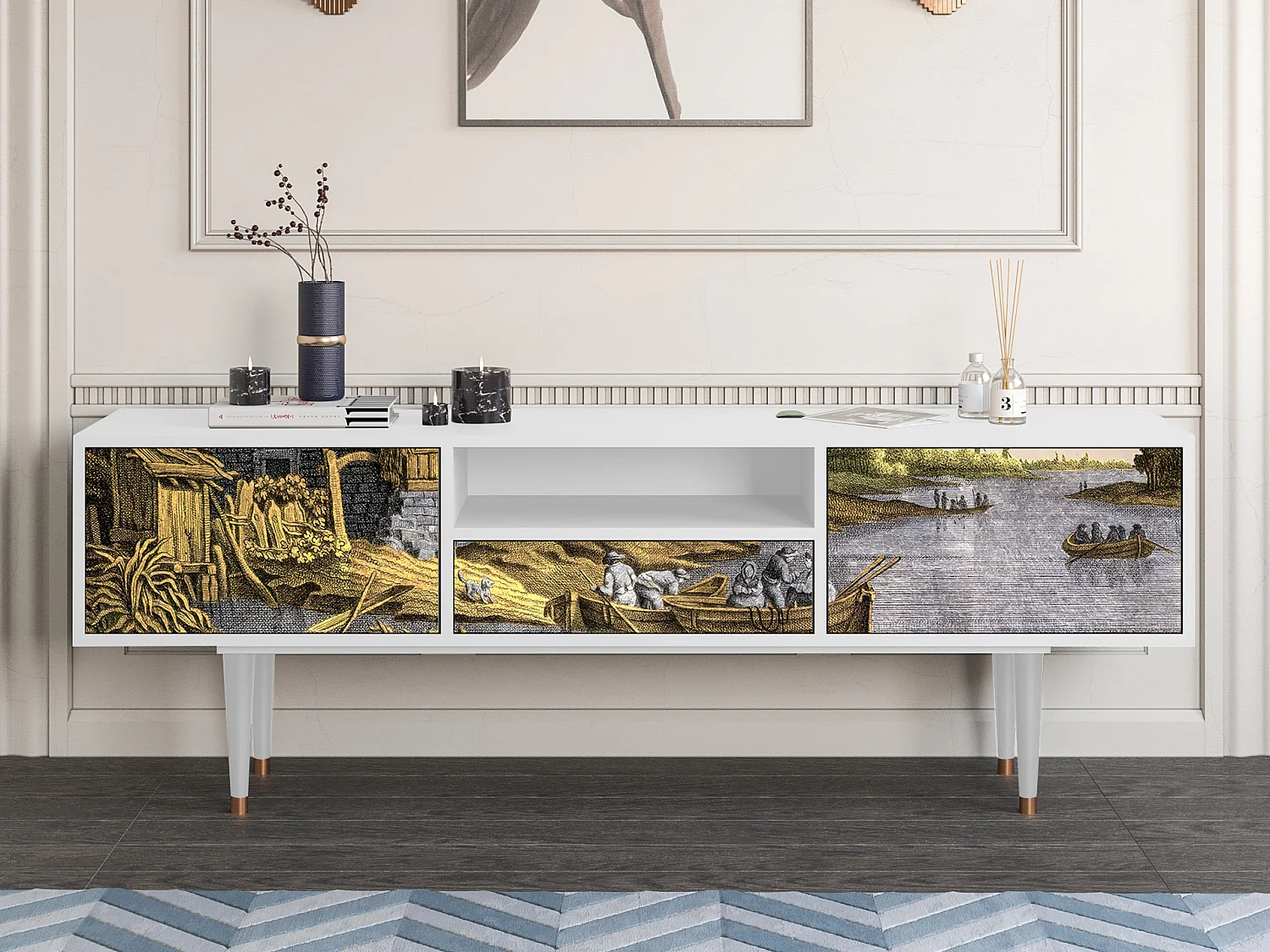 Mobile TV - 170х59х41 cm - T6 - Mill along a River, Bianco