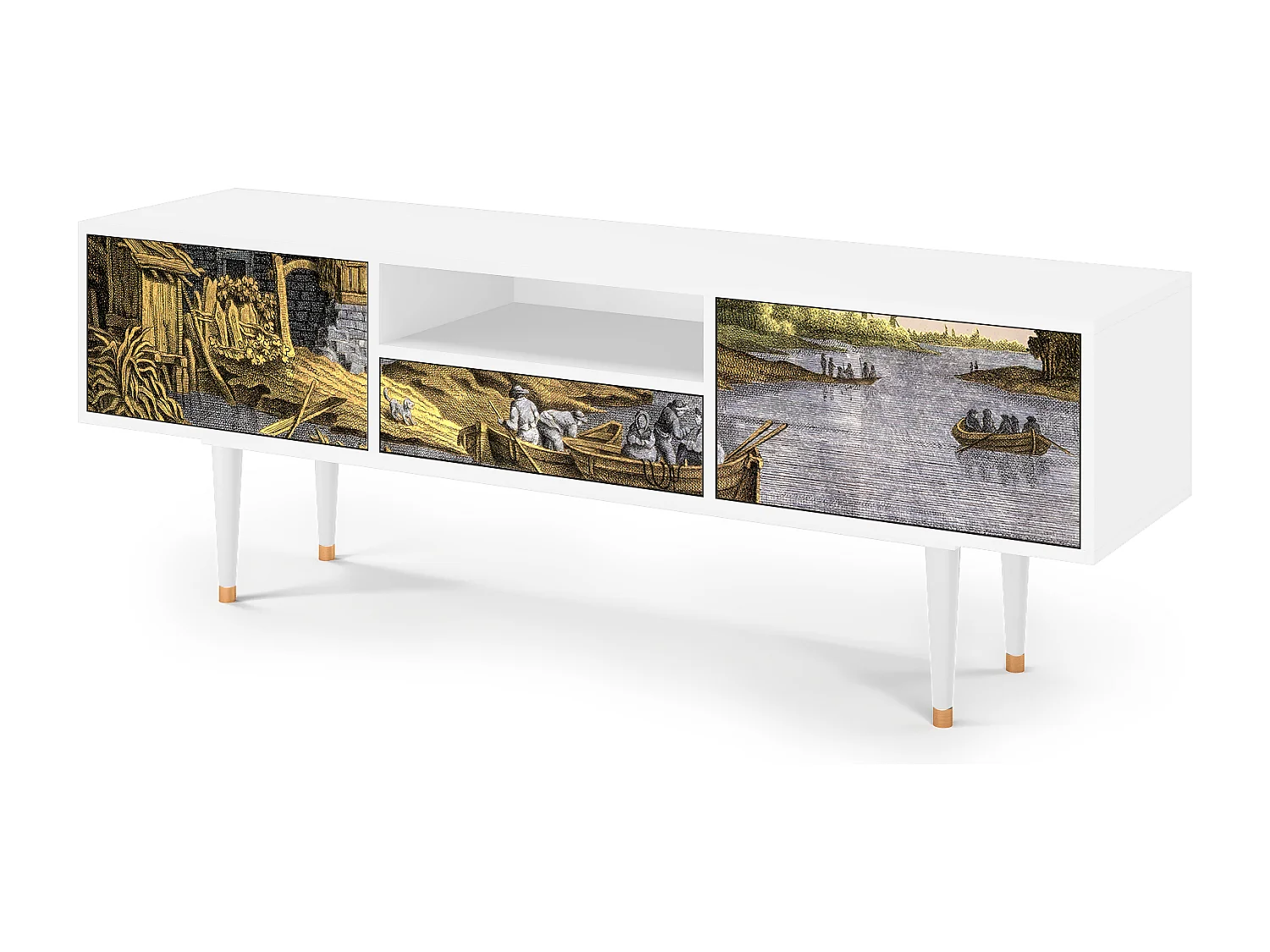 Mobile TV - 170х59х41 cm - T6 - Mill along a River, Bianco