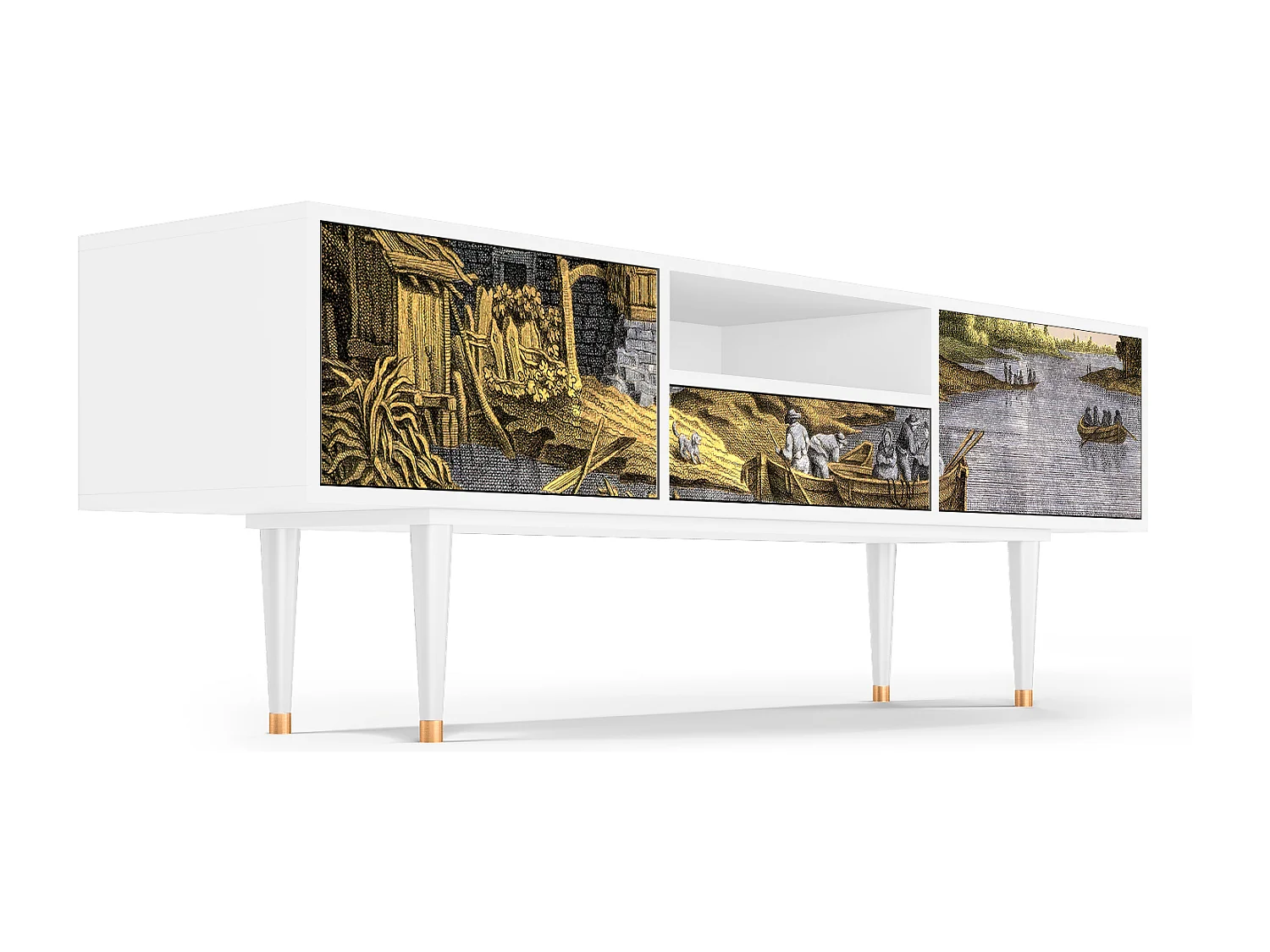 Mobile TV - 170х59х41 cm - T6 - Mill along a River, Bianco