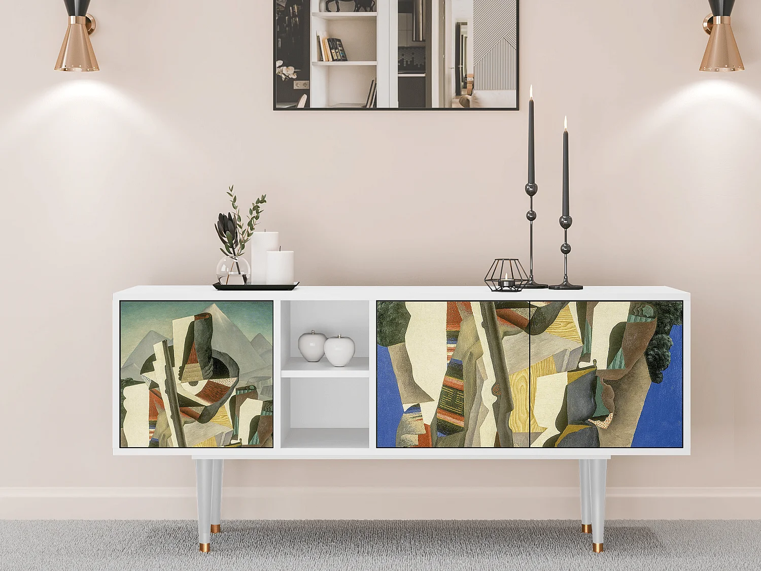 Meuble TV - 150х69х41 cm - T5 - The Cubist Paintings , Blanc