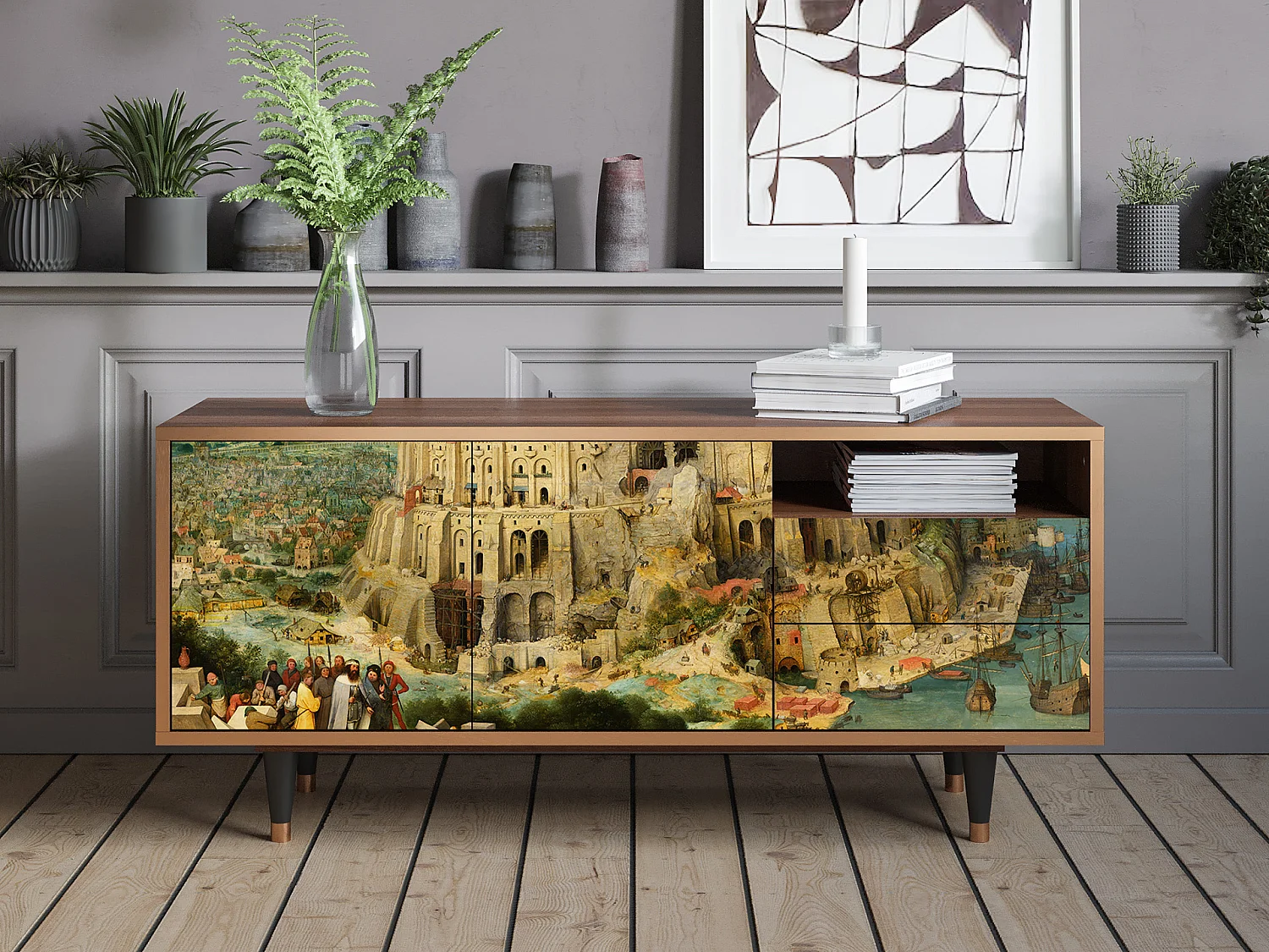 Meuble TV - 125х56х41 cm - T7 - Elder The Tower, Noyer