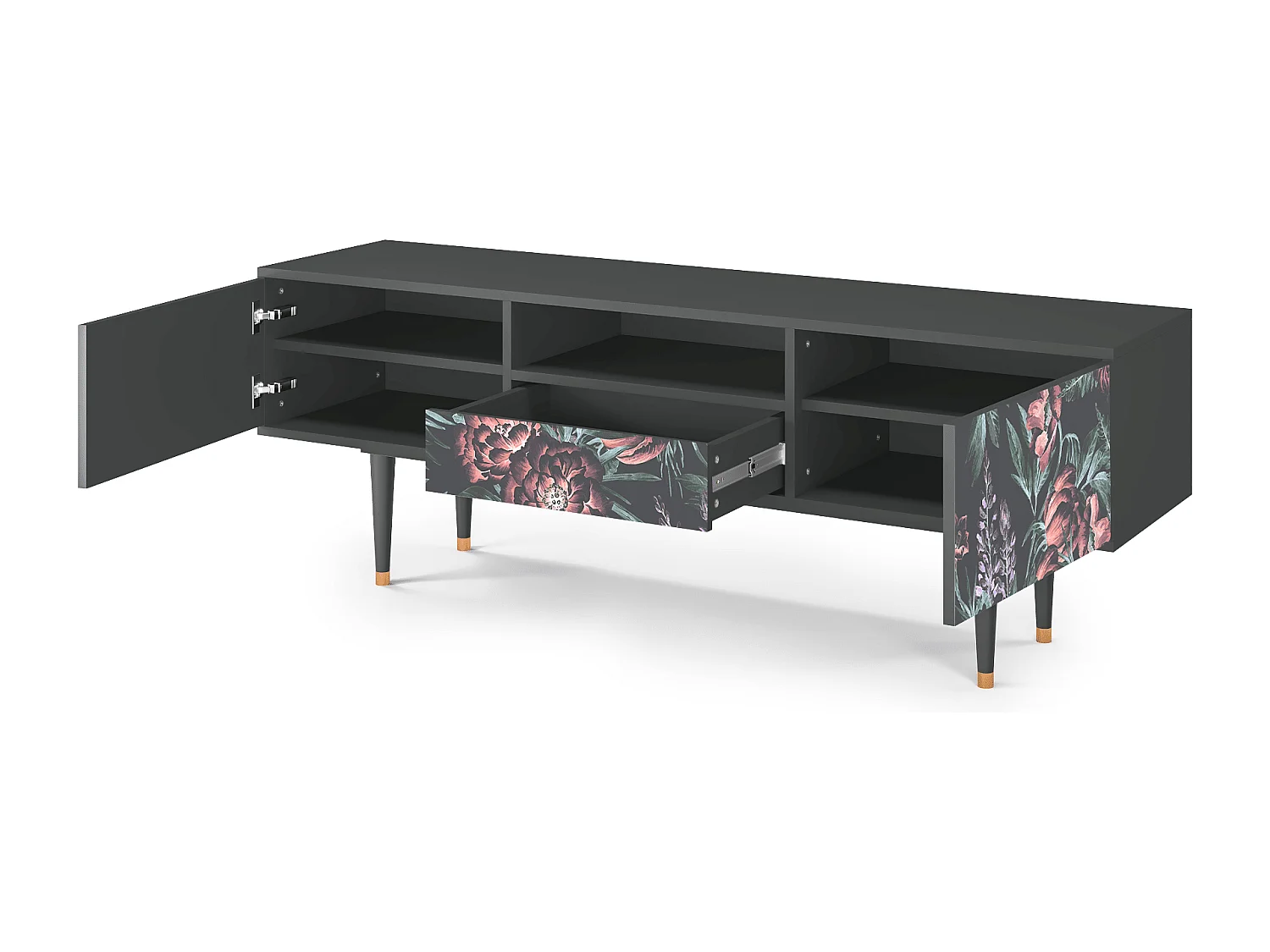 Meuble TV - 170х59х41 cm - T6 - Dark Peonies, Anthracite