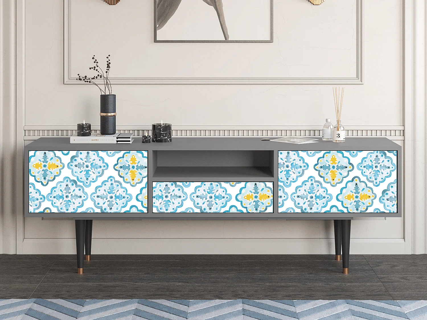 Meuble TV - 170х59х41 cm - T6 - Portugese tiles, Gris