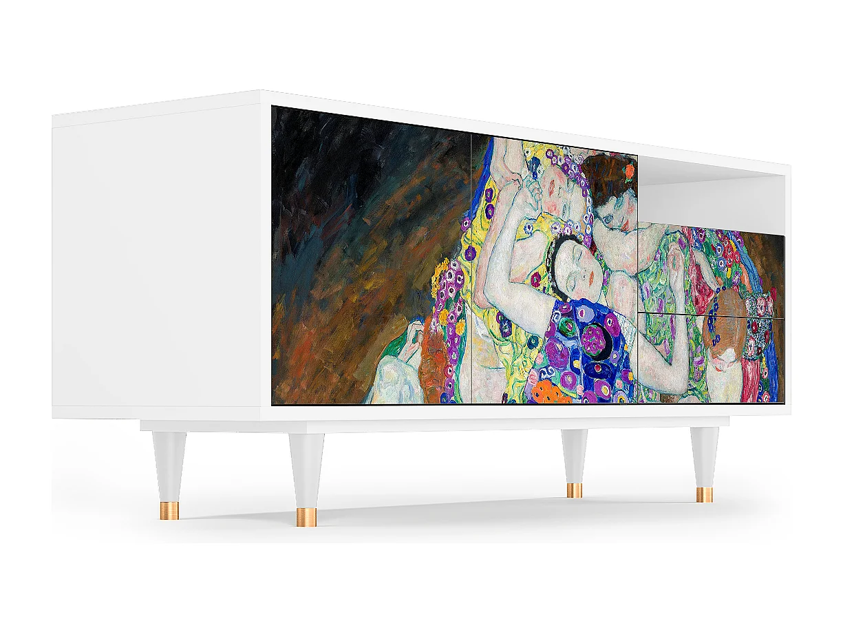Szafka RTV - 125х56х41 cm - T7 - The Maiden by Klimt, Biały