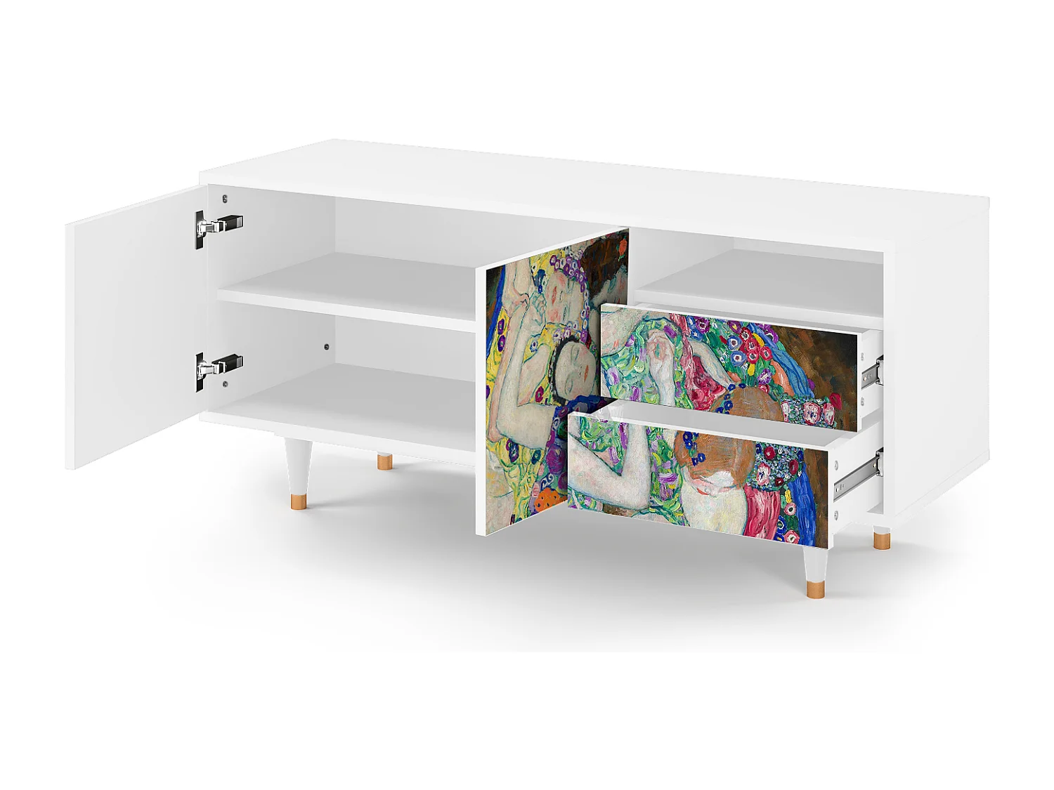 Szafka RTV - 125х56х41 cm - T7 - The Maiden by Klimt, Biały