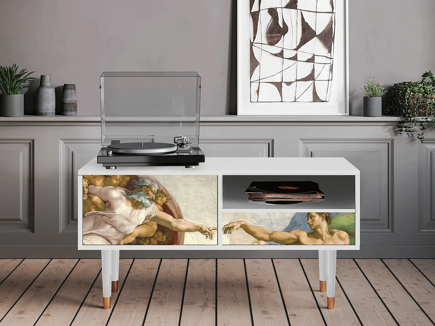 Szafka RTV - 115х59х48 cm - T3 - The Creation of Adam, Biały