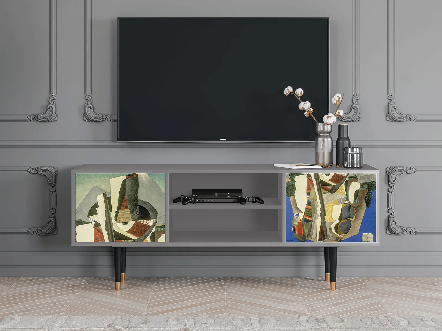 Szafka RTV - 170х69х48 cm - T2 - The Cubist Paintings , Szary