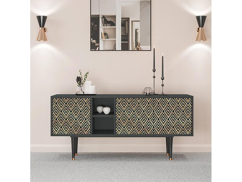 Mueble de TV - 150х69х41 cm - T5 - Egypt Triangles, Antracite