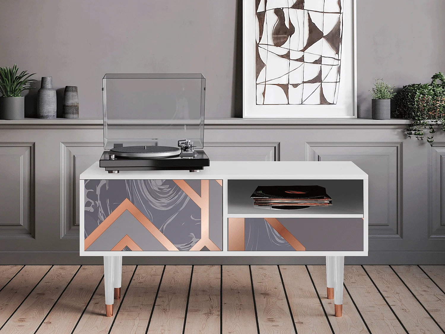 Meuble TV - 115х59х48 cm - T3 - Taupe Anatomy, Blanc