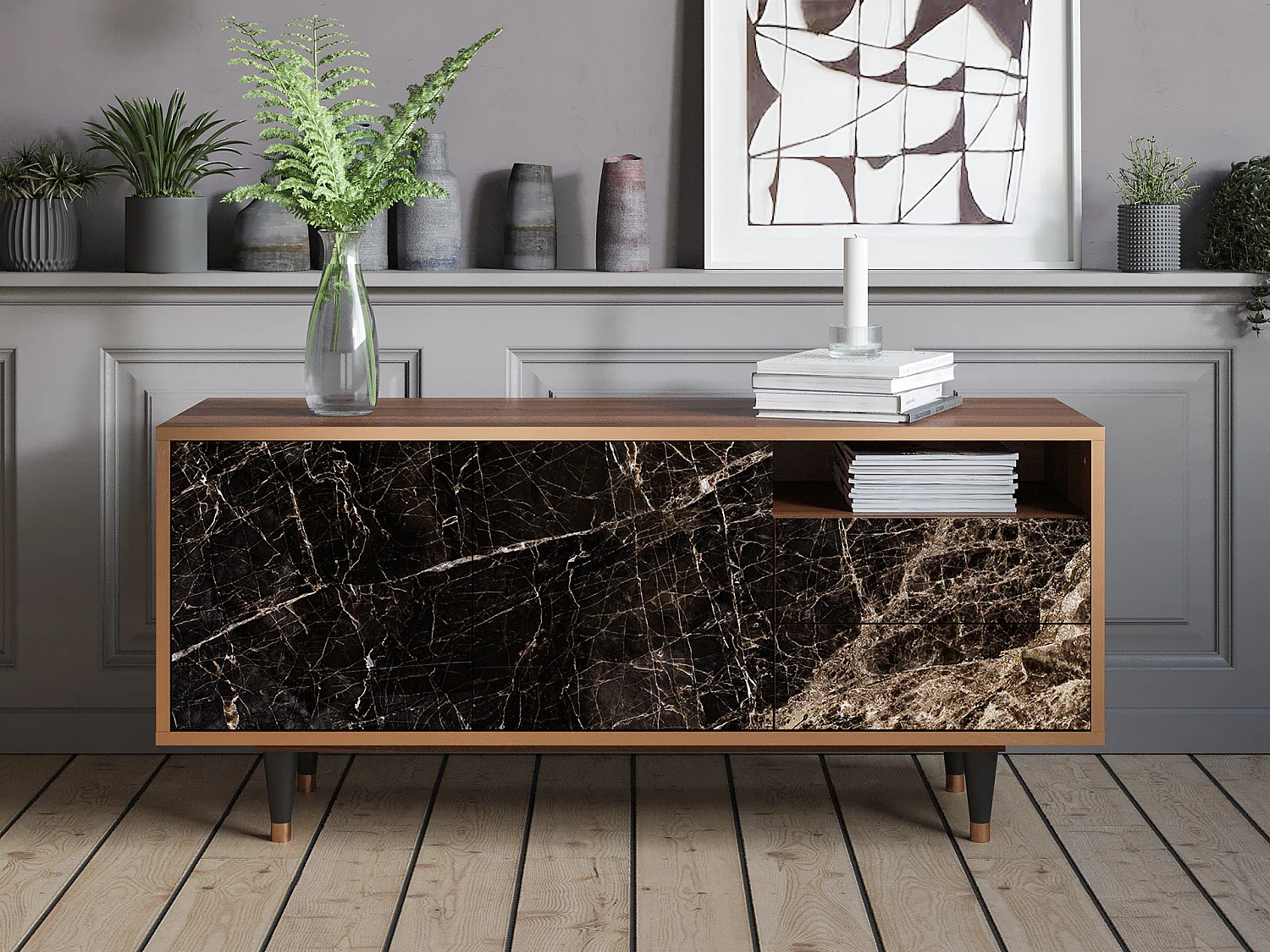 Meuble TV - 125х56х41 cm - T7 - Night Abyss, Noyer