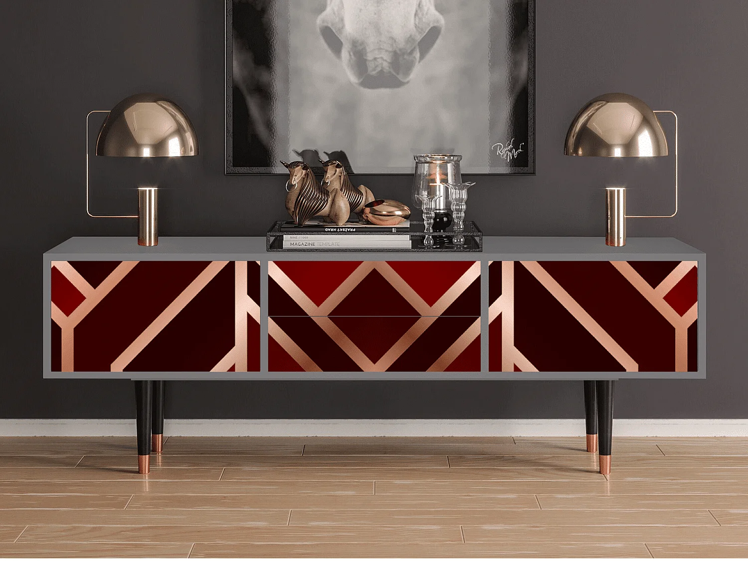 Meuble TV - 170х59х48 cm - T4 - Velvet 1920's, Gris