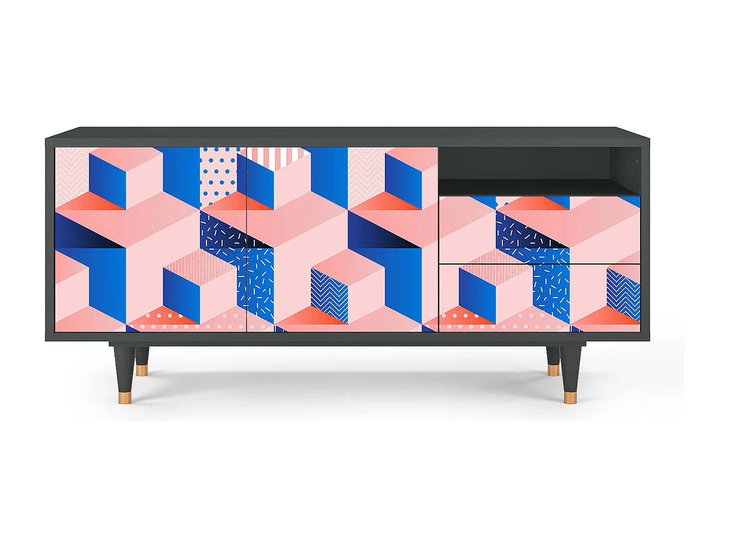 TV-Möbel - 125х56х41 cm - T7 - Pinky Squares, Anthrazit