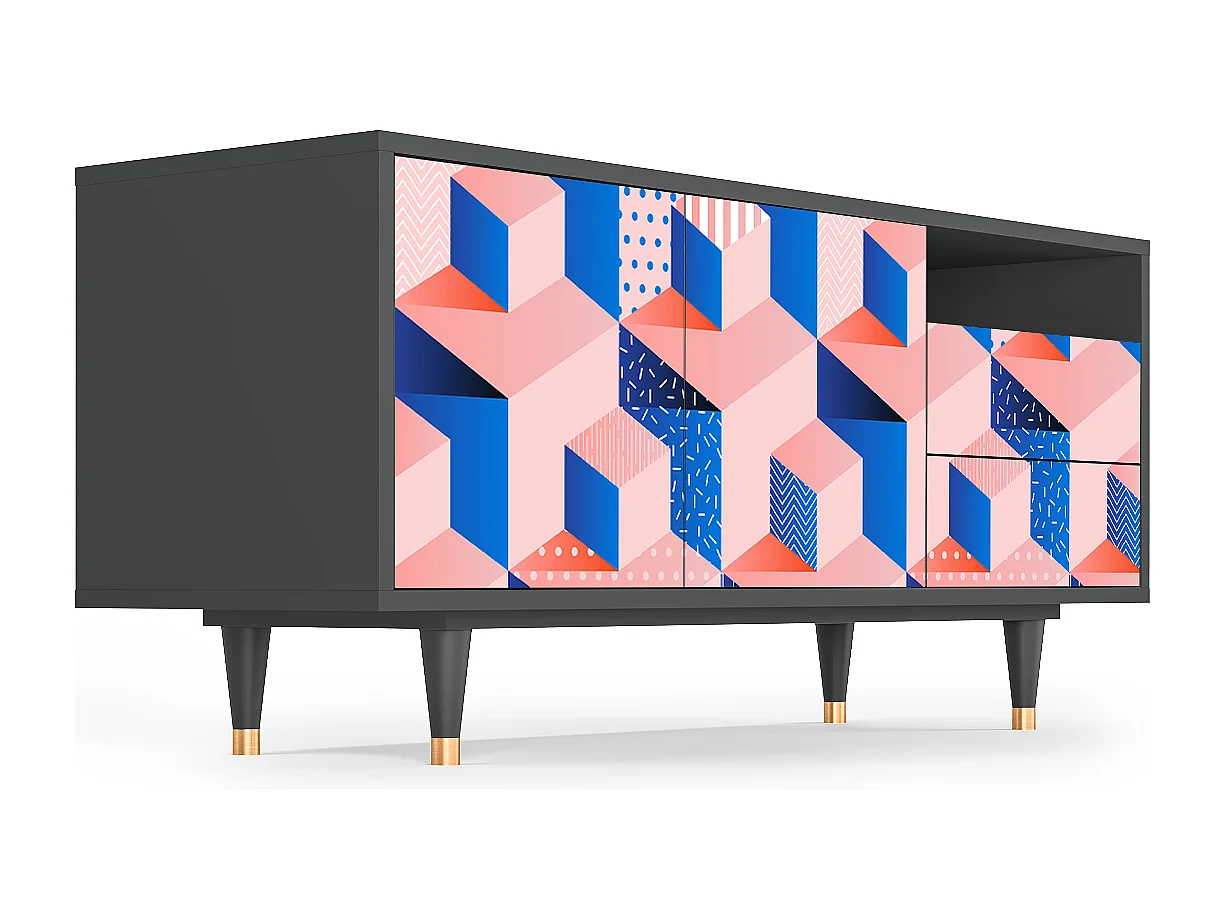 TV-Möbel - 125х56х41 cm - T7 - Pinky Squares, Anthrazit