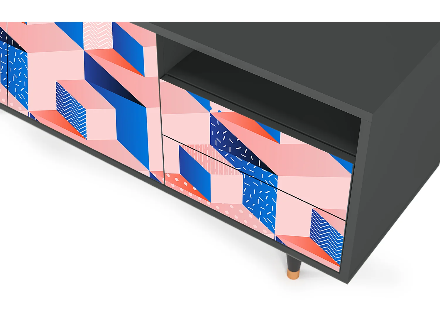 TV-Möbel - 125х56х41 cm - T7 - Pinky Squares, Anthrazit