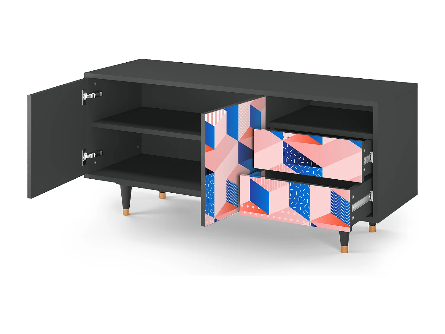 TV-Möbel - 125х56х41 cm - T7 - Pinky Squares, Anthrazit