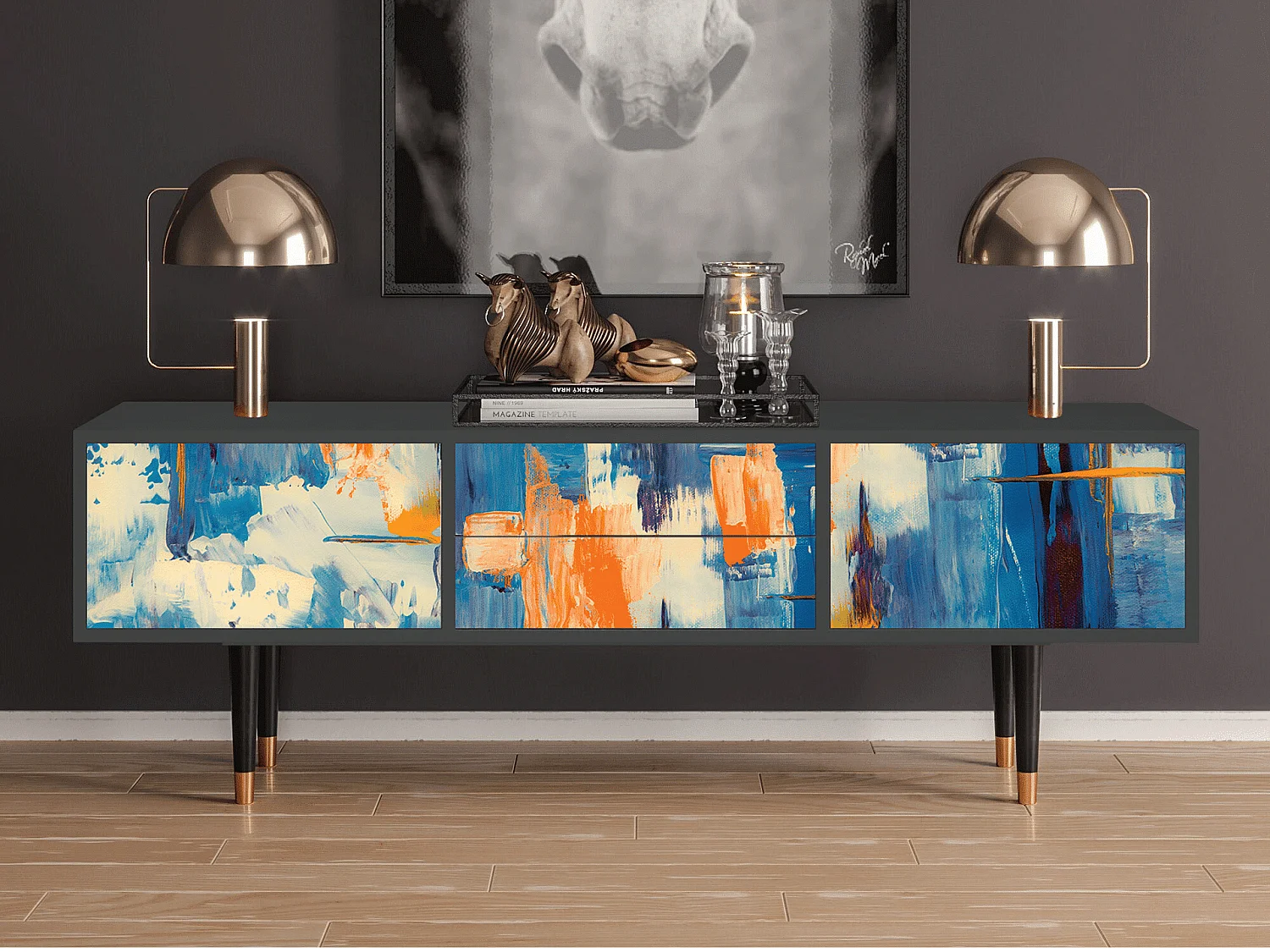 Meuble TV - 170х59х48 cm - T4 - Abstract Expressionism, Anthracite