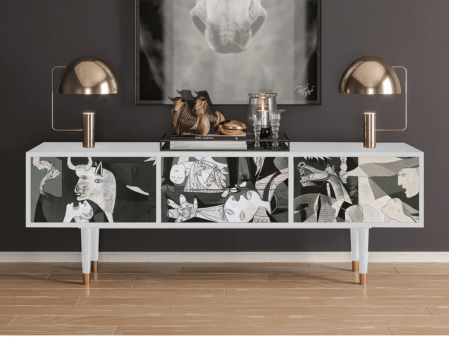 Meuble TV - 170х59х48 cm - T4 - Guernica by Picasso, Blanc