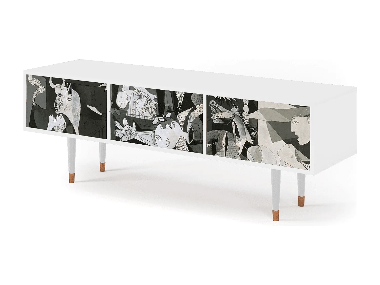 Szafka RTV - 170х59х48 cm - T4 - Guernica by Picasso, Biały