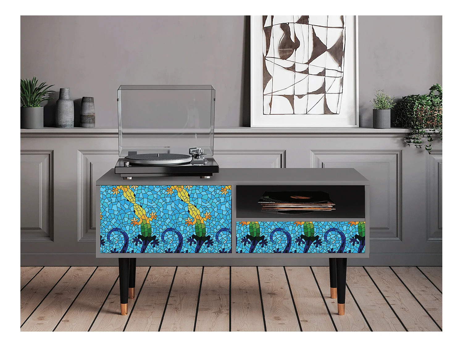 Mobile TV - 115х59х48 cm - T3 - Gaudi's Lizard, Grigio