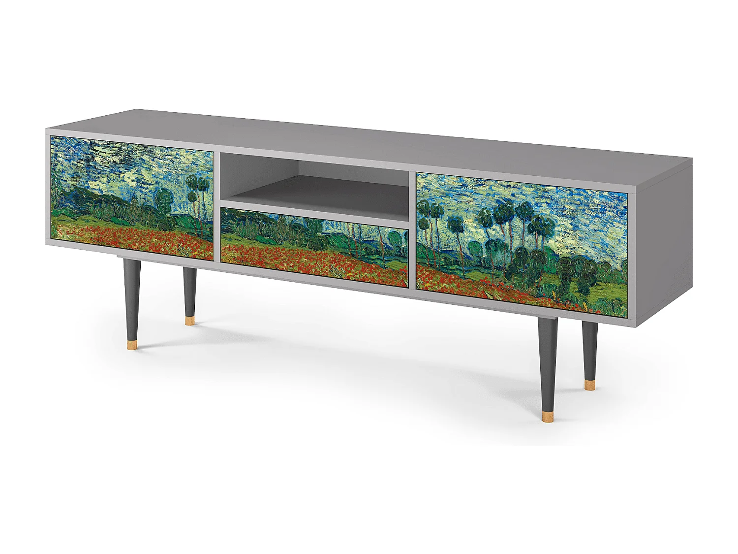 Meuble TV - 170х59х41 cm - T6 - Poppy field by van Gogh, Gris