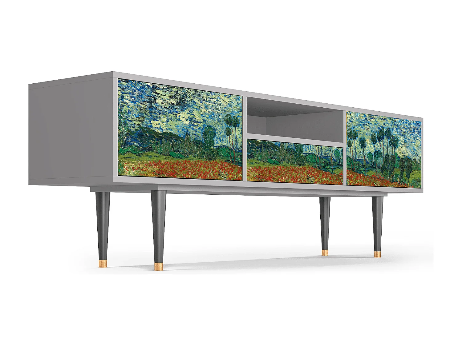 Meuble TV - 170х59х41 cm - T6 - Poppy field by van Gogh, Gris