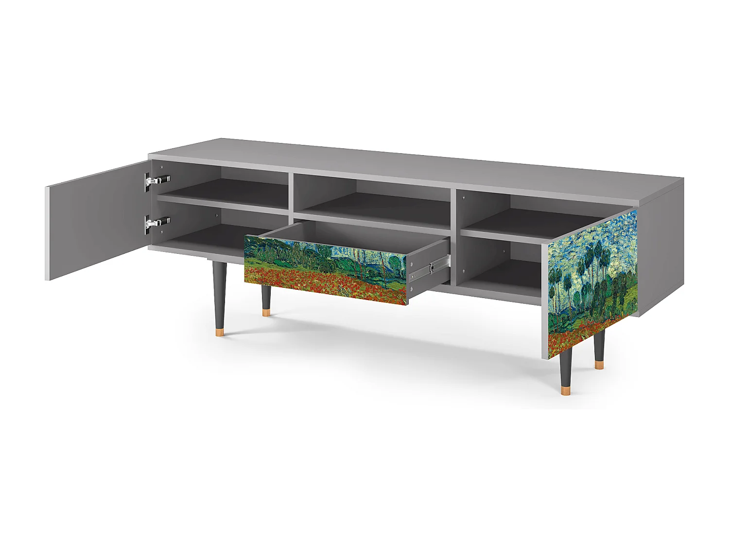 Meuble TV - 170х59х41 cm - T6 - Poppy field by van Gogh, Gris