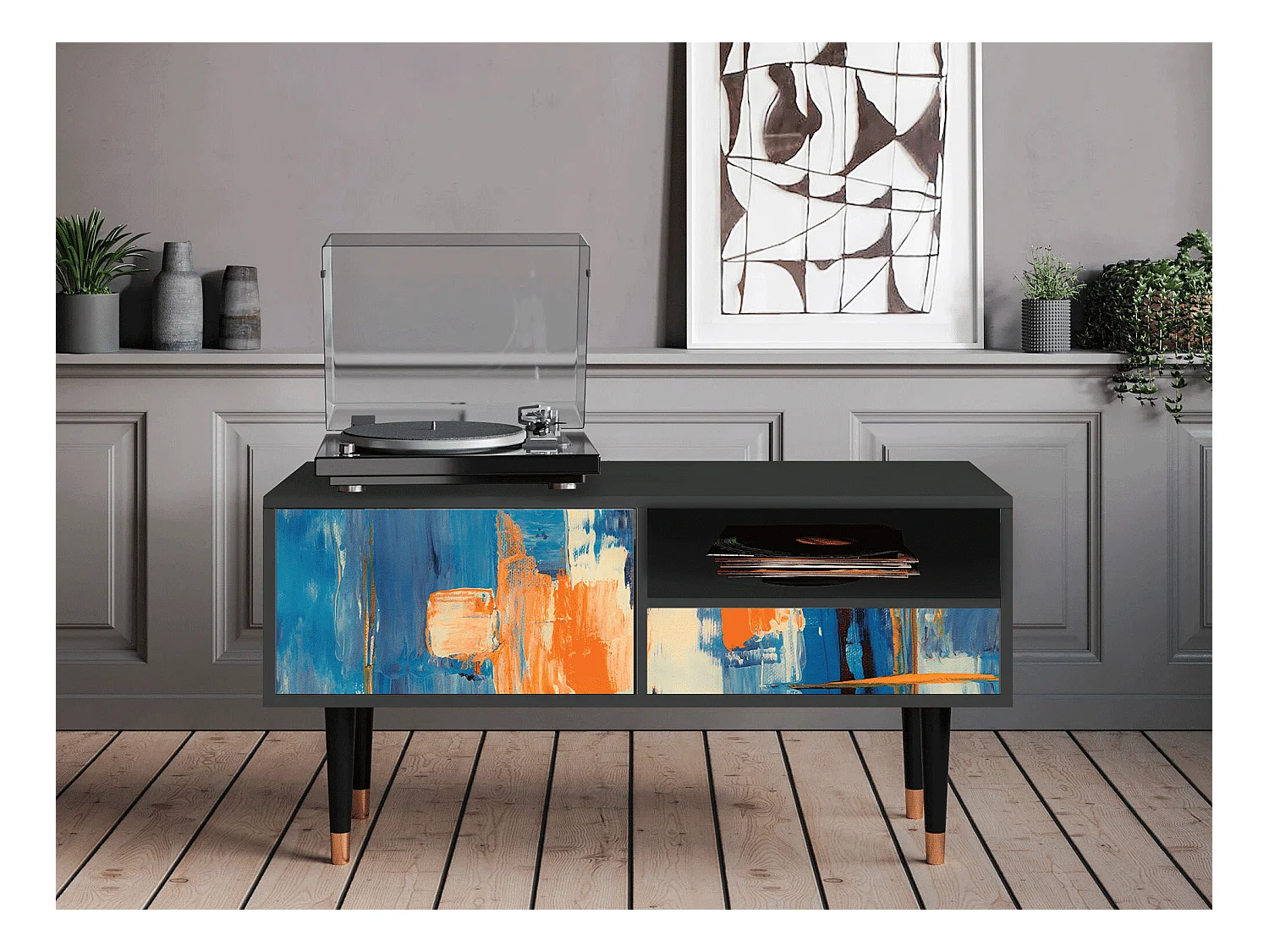 Mobile TV - 115х59х48 cm - T3 - Abstract Expressionism, Antracite