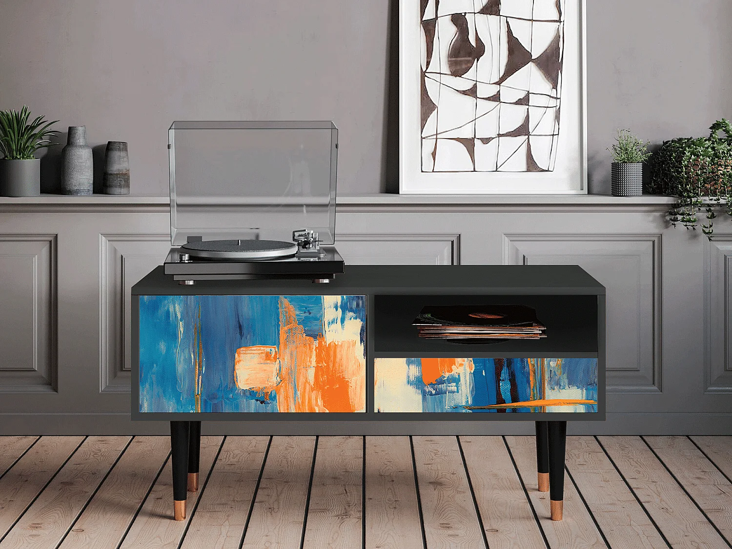 Meuble TV - 115х59х48 cm - T3 - Abstract Expressionism, Anthracite