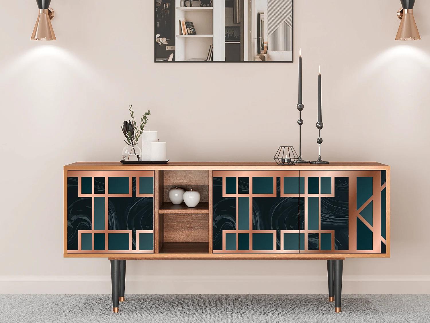 Meuble TV - 150х69х41 cm - T5 - Emerald Metro, Noyer