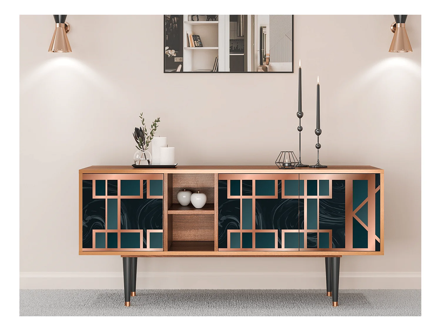 Meuble TV - 150х69х41 cm - T5 - Emerald Metro, Noyer