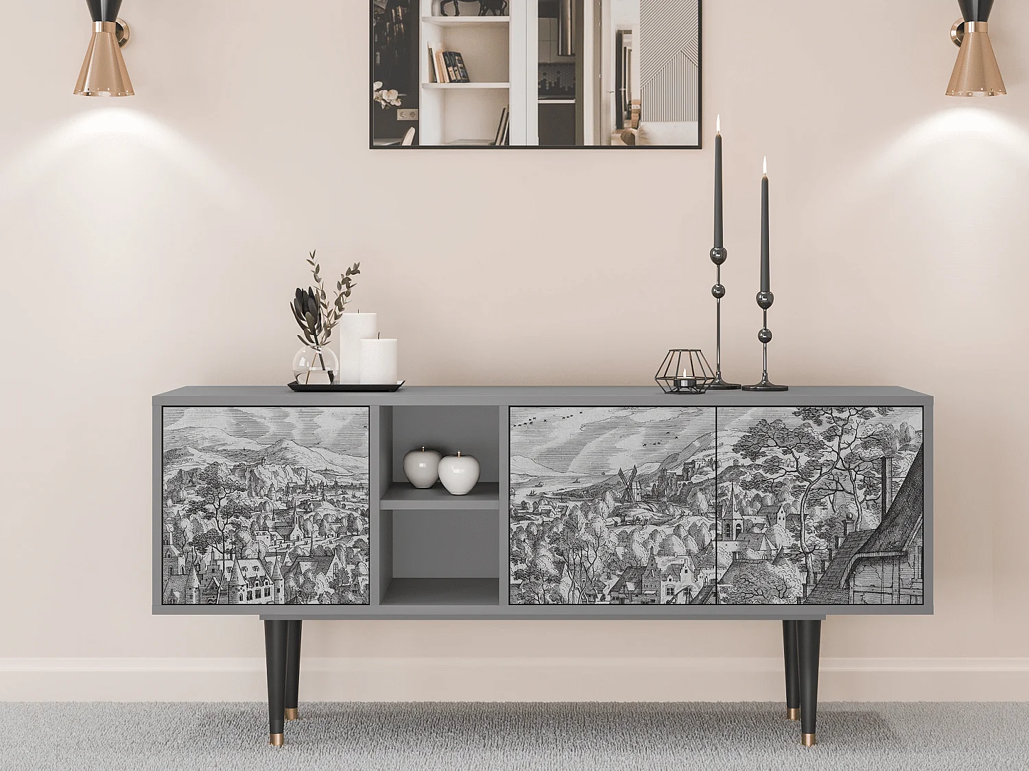 Mobile TV - 150х69х41 cm - T5 - Bird Dropping, Grigio