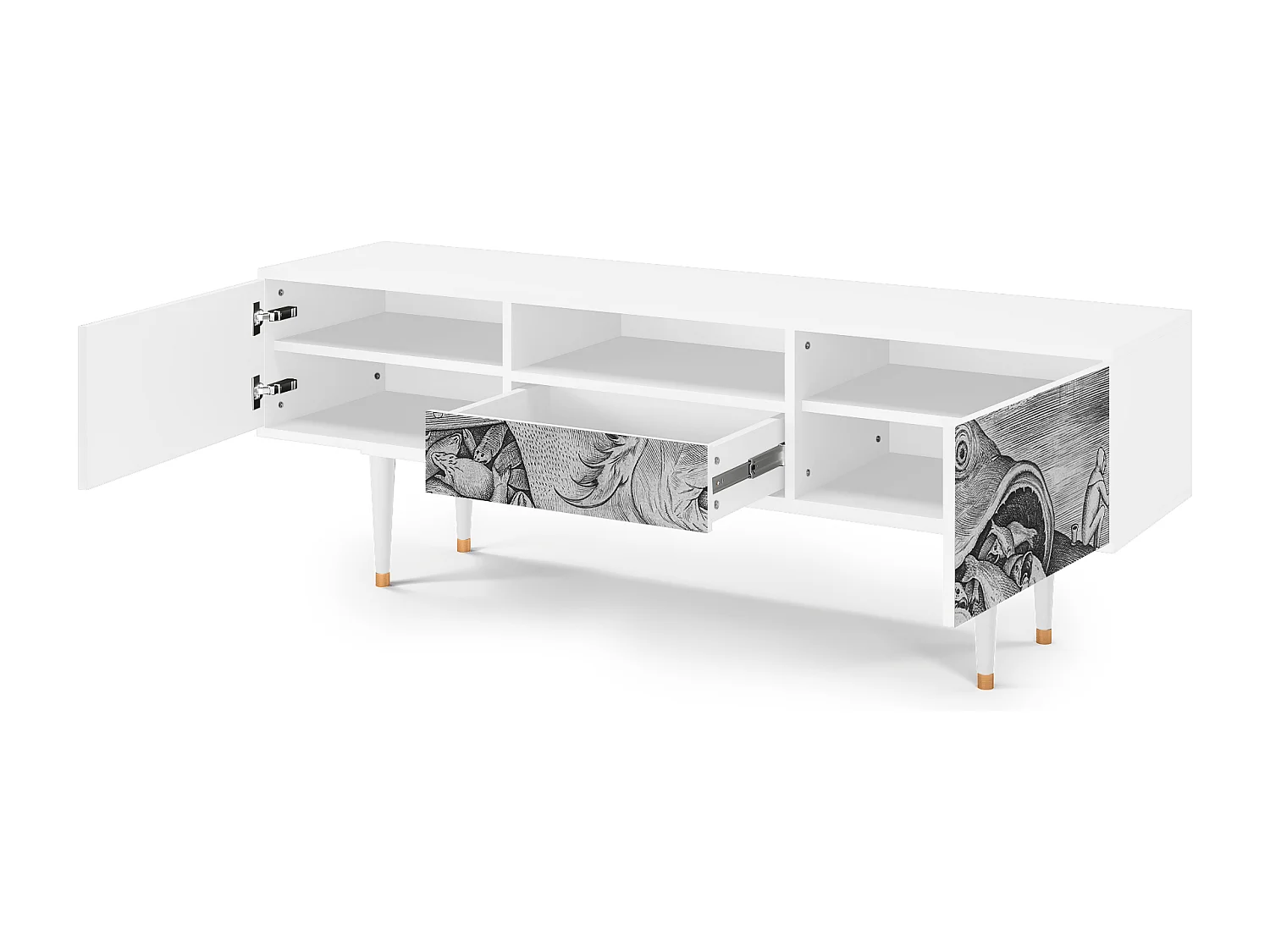 Mueble de TV - 170х59х41 cm - T6 - Big Fish Eat Little, Blanco