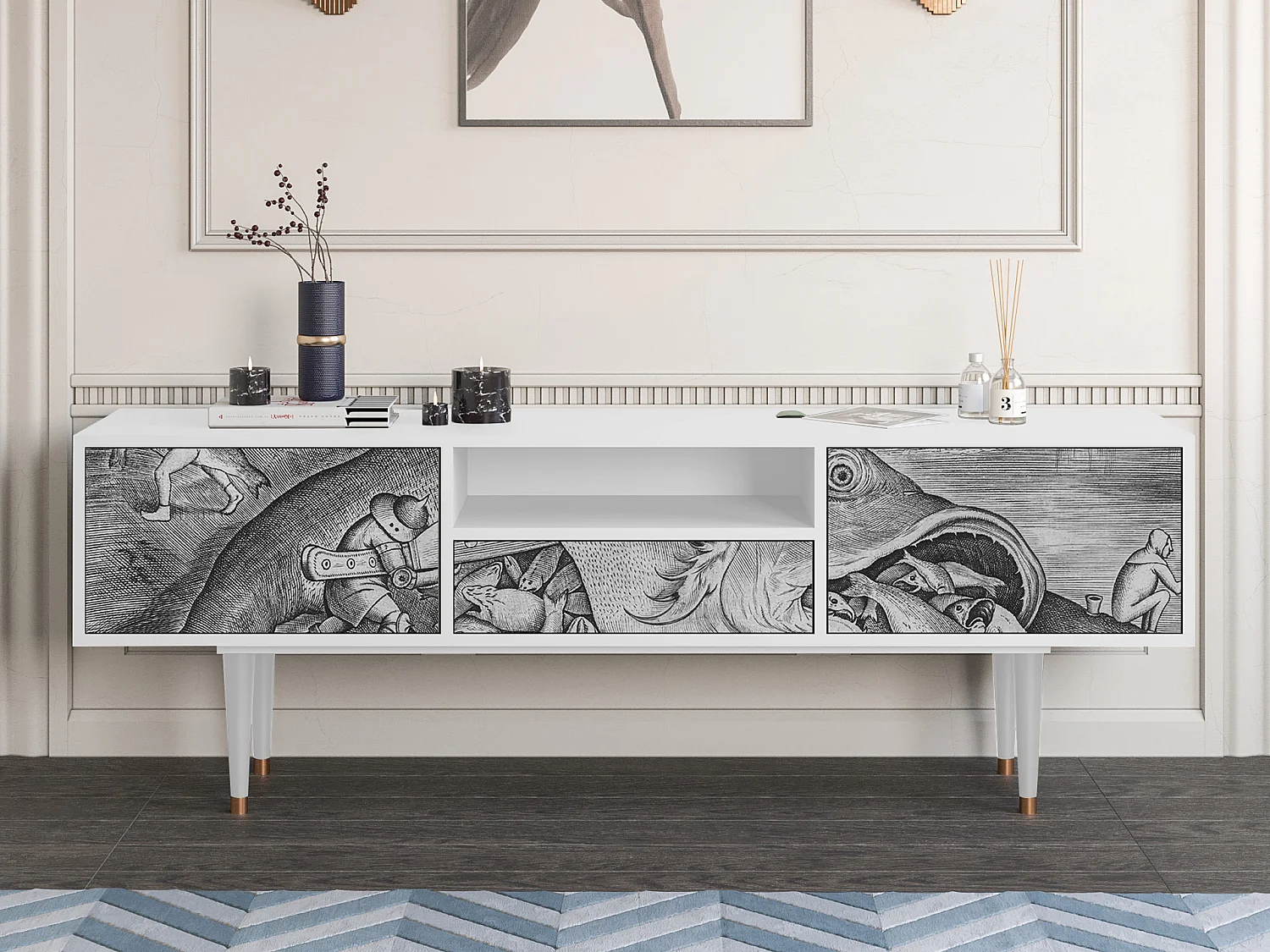 Meuble TV - 170х59х41 cm - T6 - Big Fish Eat Little, Blanc