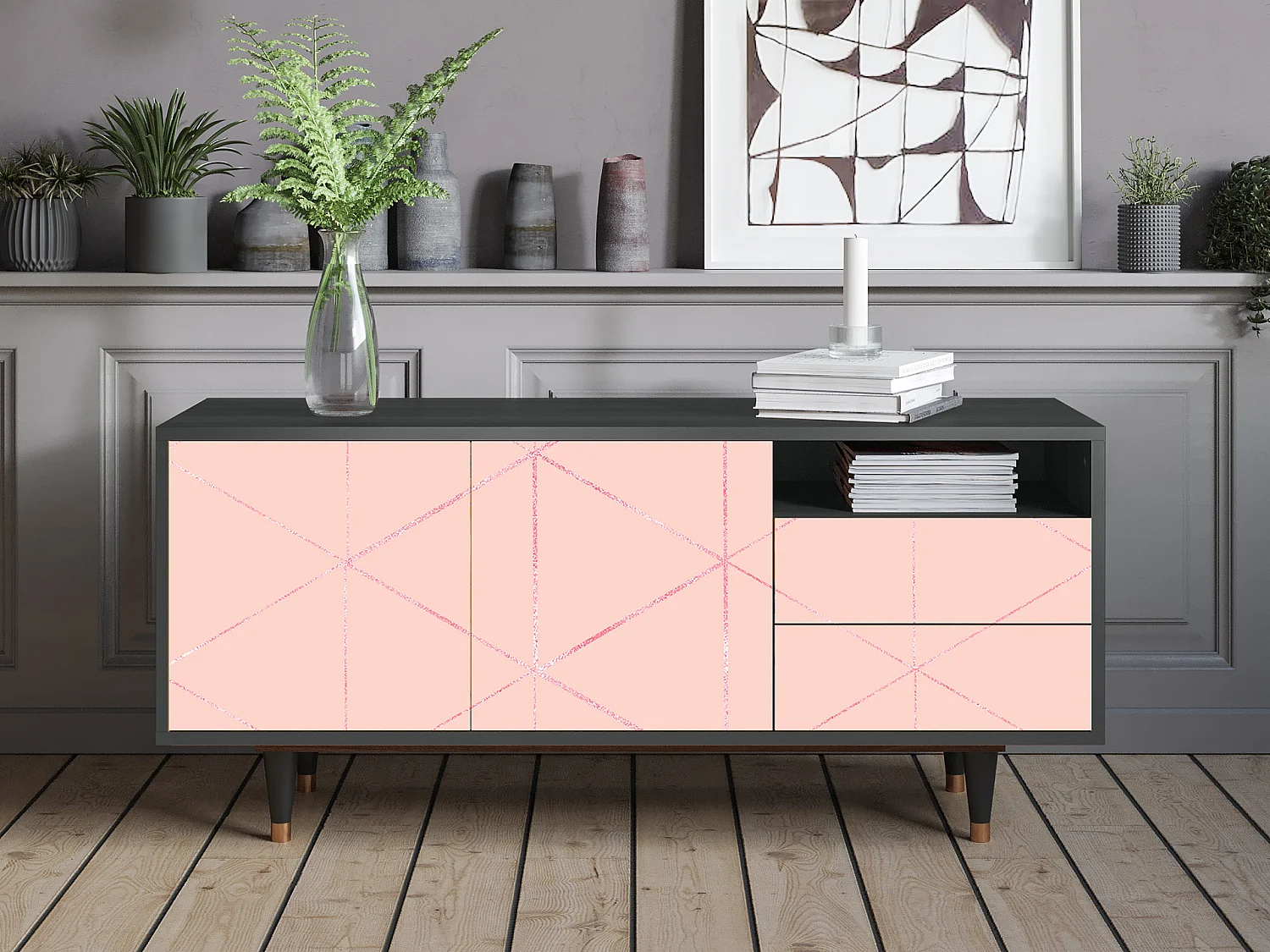 TV-Möbel - 125х56х41 cm - T7 - Rose Quartz, Anthrazit