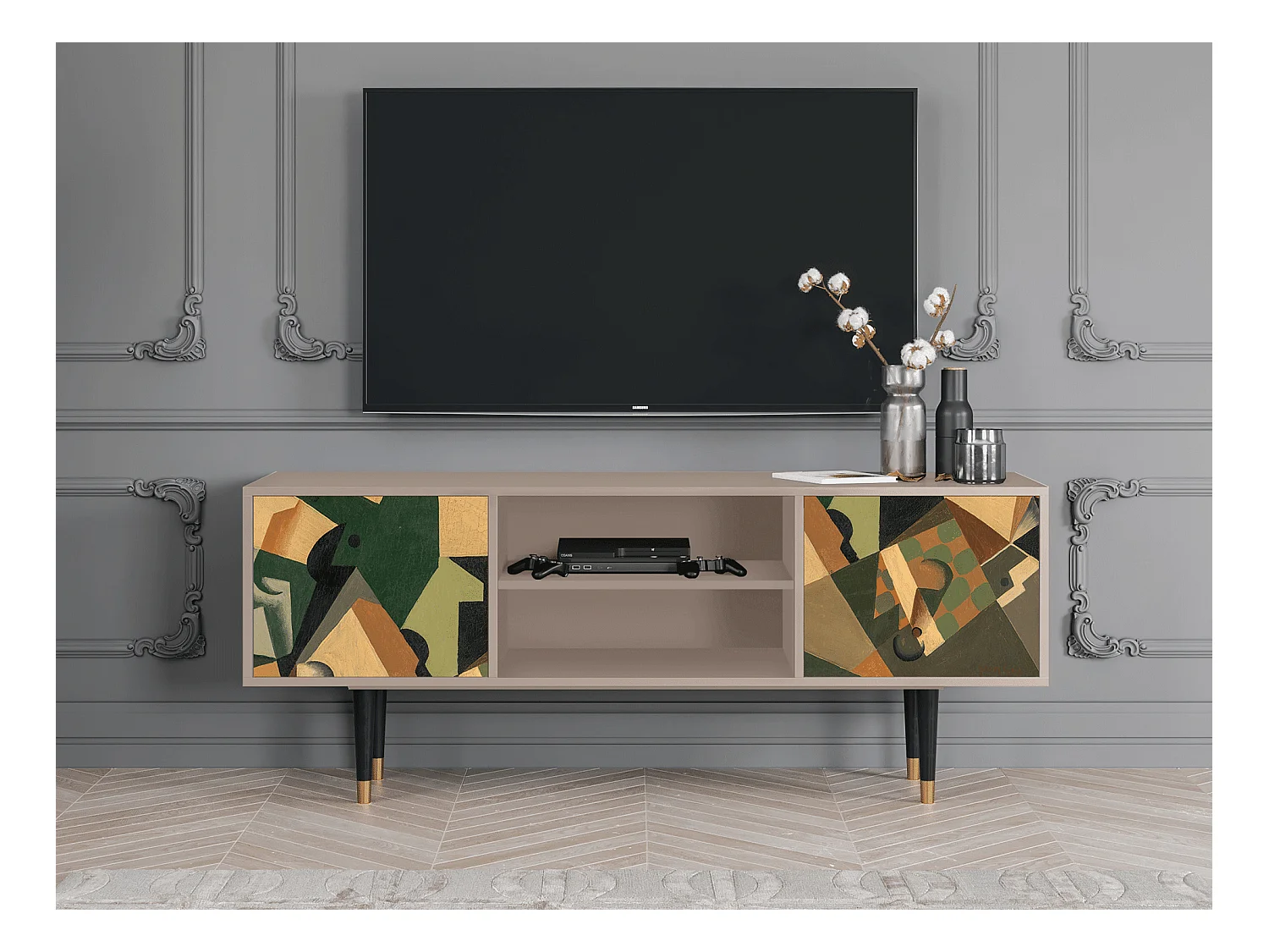 Mueble de TV - 170х69х48 cm - T2 - Glass and Checkerboard, Latte