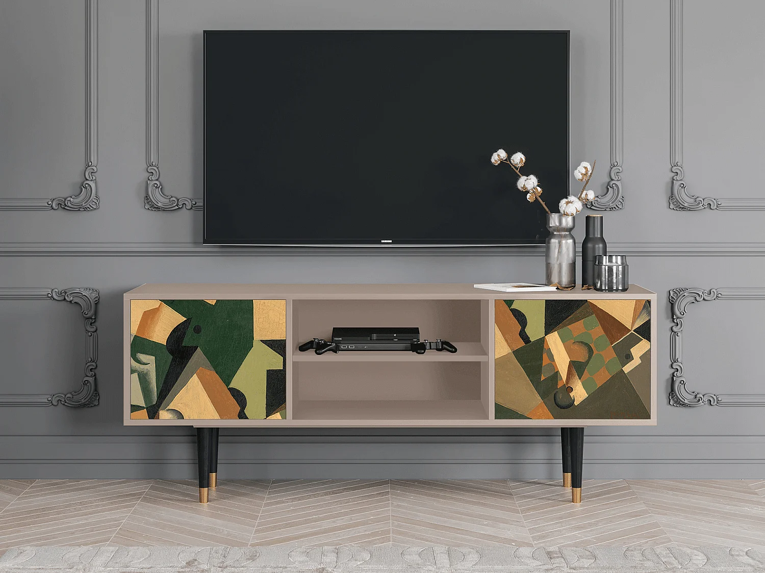 Meuble TV - 170х69х48 cm - T2 - Glass and Checkerboard, Latte