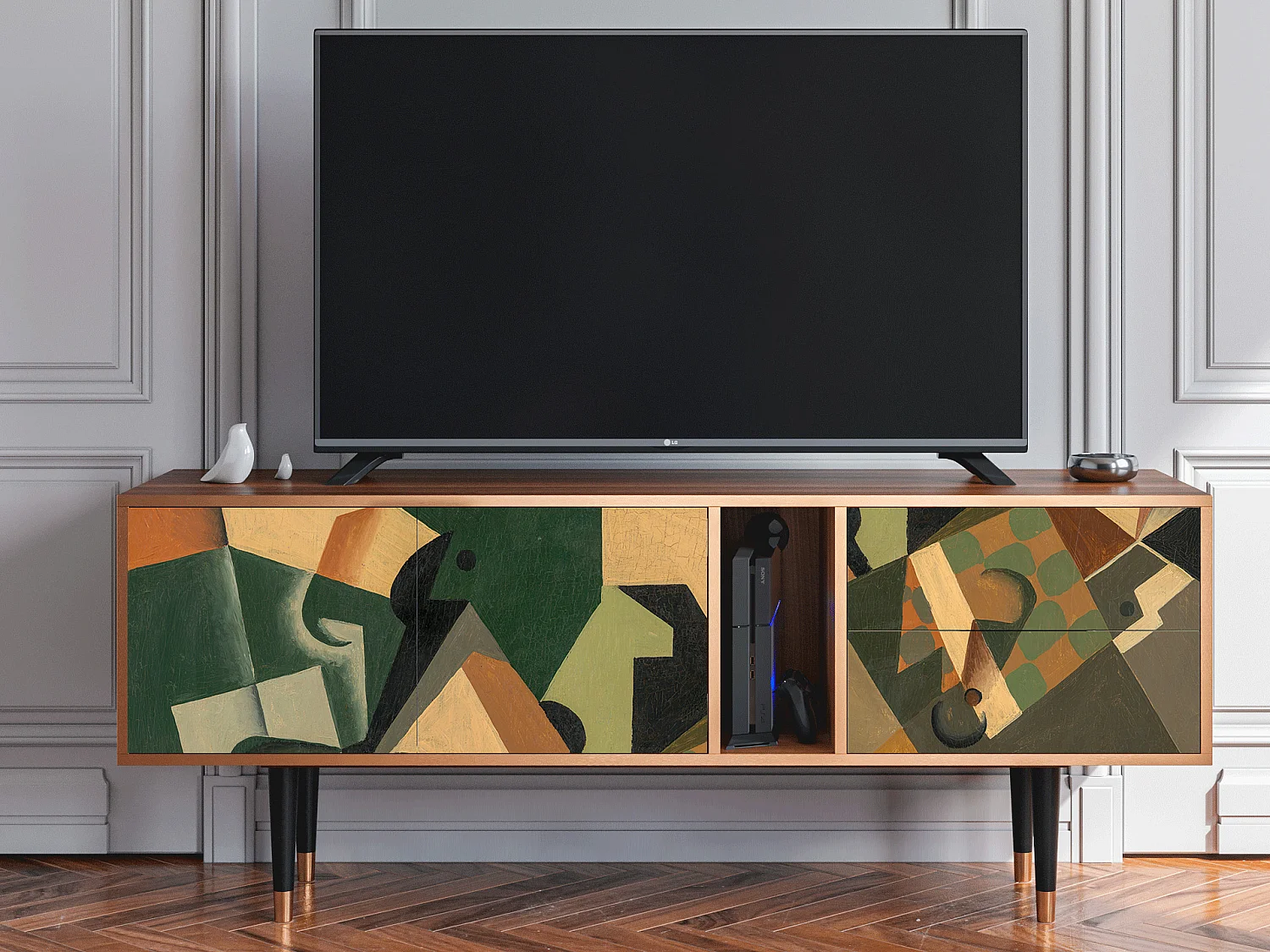 TV-meubel - 170х69х48 cm - T1 - Glass and Checkerboard, Walnoot