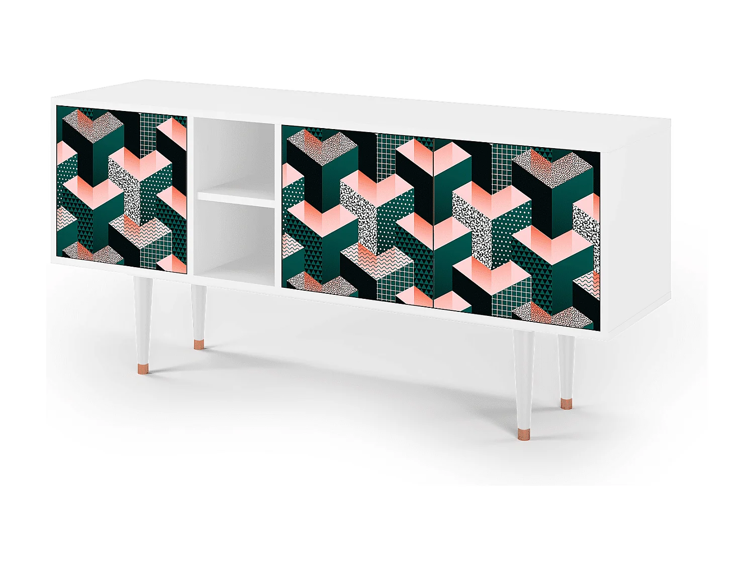 Szafka RTV - 150х69х41 cm - T5 - Geometric Madness, Biały