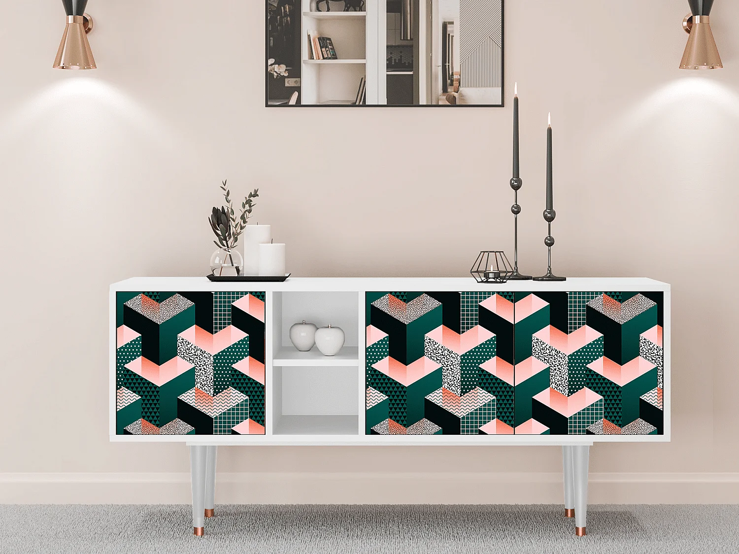 Mobile TV - 150х69х41 cm - T5 - Geometric Madness, Bianco