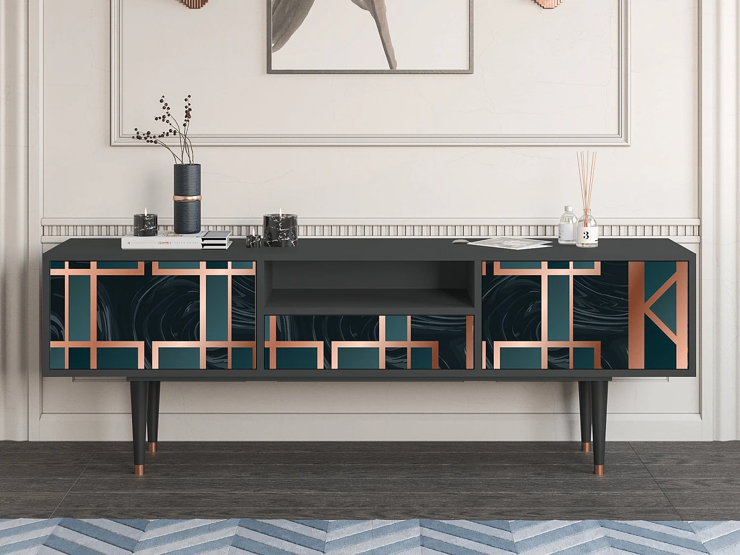 Meuble TV - 170х59х41 cm - T6 - Emerald Metro, Anthracite