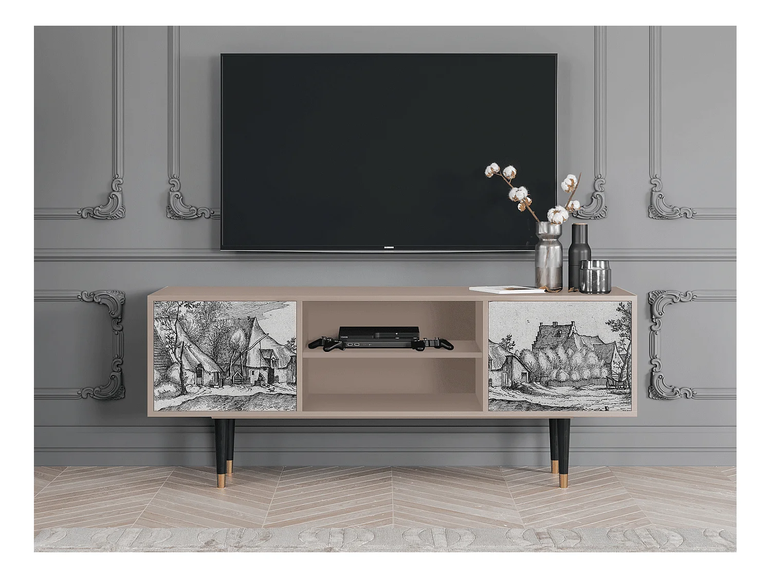 Meuble TV - 170х69х48 cm - T2 - Farms in a Village, Latte