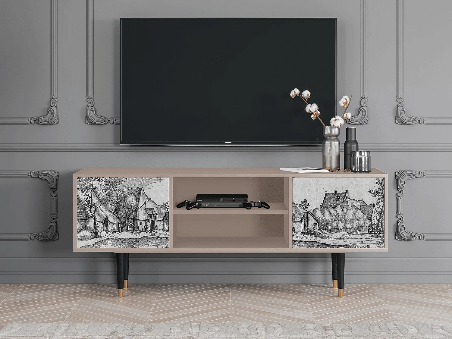 TV-meubel - 170х69х48 cm - T2 - Farms in a Village, Latte